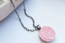 Charm necklace, pink medallion