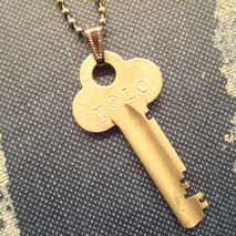 Hand stamped YOLO key necklace, antique vintage key, OOAK