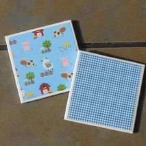 Farm Animal and Blue Checkered Coasters - Set of Four