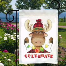 Celebrate Christmas Holiday Moose New Small Garden Flag, Home De