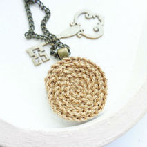 Brown necklace, charm necklace, circle medallion,