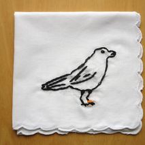 Embroidered Crow Handkerchief Bird Hanky