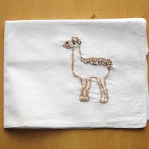 Hand Embroidered Llama Handkerchief Hanky Gift