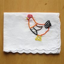 Hand Embroidered Chicken Handkerchief by wrenbirdarts