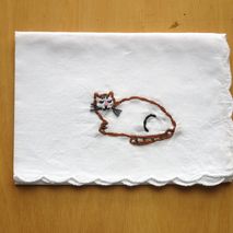 Hand Embroidered Cat Gift Handkerchief