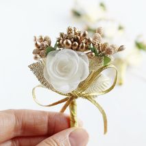 Gold Wedding Boutonniere, Groom Buttonhole, Groomsmen Pins