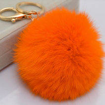 Cute Genuine Leather Rabbit fur ball plush key chain for car key