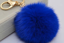 Cute Genuine Leather Rabbit fur ball plush key chain for car key