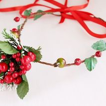 Red Holiday Christmas Crown, Winter Wedding Head Wreath