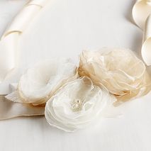 Flower Bridal Sash, Champagne Wedding Gown Sash