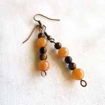 Tiger's Eye and Red Aventurine Dangle Earrings, Gemstone Earring