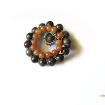 Red Aventurine and Snowflake Obsidian Brooch, Gemstone Handmade