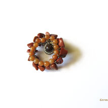 Red Aventurine and Sunstone Brooch, Gemstone Handmade Brooch