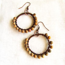 Picture Jasper Round Earrings, Gemstone Round Dangle Earrings, W