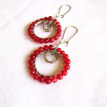 Red Agate Round Earrings, Gemstone Round Earrings, Wire Wrapped