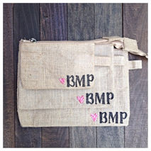 Personalized Wedding Bridesmaid Burlap Monogrammed Makeup Bag, T