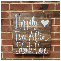 Happily Ever After Starts Here Rustic Wooden Wedding Ceremony Se