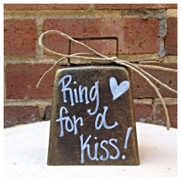 Cowbell White, Wedding Bells, Kissing Bells, Wedding Favor, Ring for a Kiss,  Cowbell 