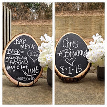 Tree Slice Wooden Bark Chalkboard Sign - Wedding Photo Props - B