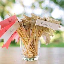 Sparkle Gold Glitter Ribbon Flag Drink Stirrers: Set of 25