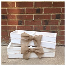 White Antiqued Wedding Card Box Crate Customized with Burlap Bow