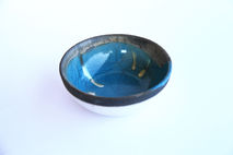 ceramic raku bowl blue and white, minimal beach decor