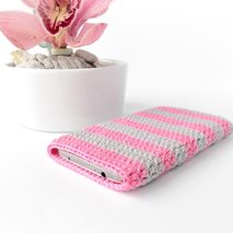 Grey Pink striped cotton phone case