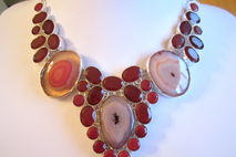 Ruby And Agate Slice Silver Necklaces