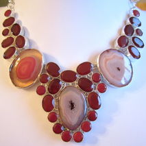 Ruby And Agate Slice Silver Necklaces