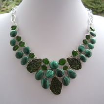 Natural Malachite and Green Quartz Silver Necklace