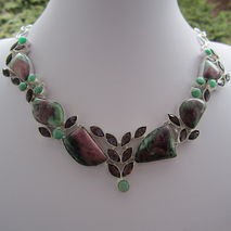 Natural Ruby Zoisite and Amethyst Silver Necklace