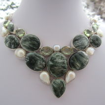 Seraphinite Pearl Green Amethyst Silver Necklace