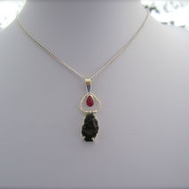 Genuine Ruby and Tektite Sterling Silver Pendant