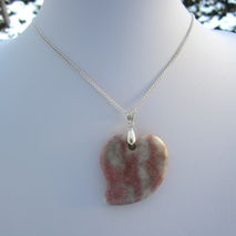 Rhodonite Crystal Heart Silver Pendant