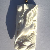 Carved Bone Pegasus Horse Silver Pendant