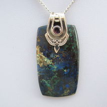 Cobalt Blue Azurite Malachite Sterling Silver Pendant