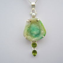 Agate Druzy, Pearl, Peridot Sterling Silver Pendant