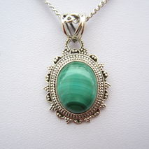 Natural Malachite Sterling Silver Necklace