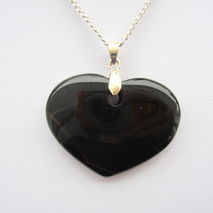 Black Agate Crystal Heart Silver Pendant