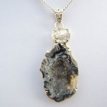 Geode Druzy Crystal Caves Herkimer Diamond Silver Pendant