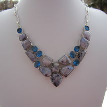 Purple Moonstone Blue Quartz Silver Necklace