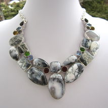 Merlinite Agate Opal Gemstone Necklace