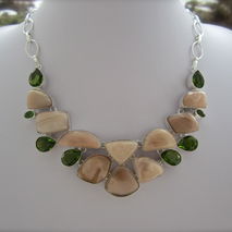 Peruvian Pink Opal and Green Quartz Silver Necklace