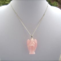 Rose Quartz Crystal Angel Silver Pendant