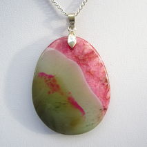 Pink Green Grey Agate Silver Pendant