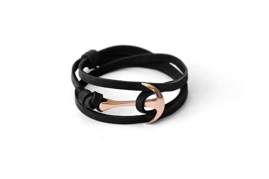 Asp 925 Rose Gold Abstract Bold Black Strap Bracelet