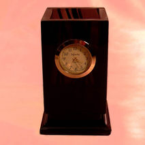 Pen holder with clock made of obsidian | stone pen holder | desk