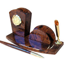 Compact desk organizer with clock, business card holder, pencil