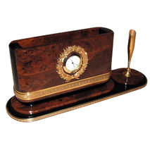 Writing desk organization accessory made from obsidian and brass