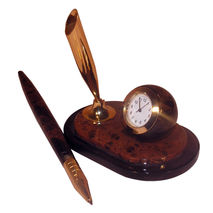 Small desk accessory with clock and pen holder, made to order,